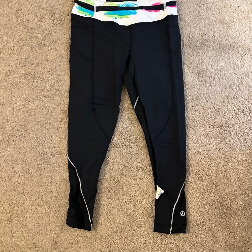 Black Lululemon Leggings with Colorful Waistband